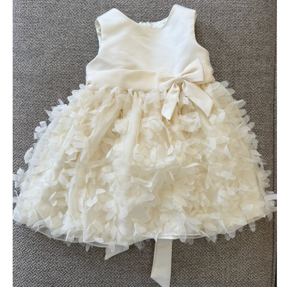 American Princess Girls 24M Cream Formal Flower Applique and Bow Dress